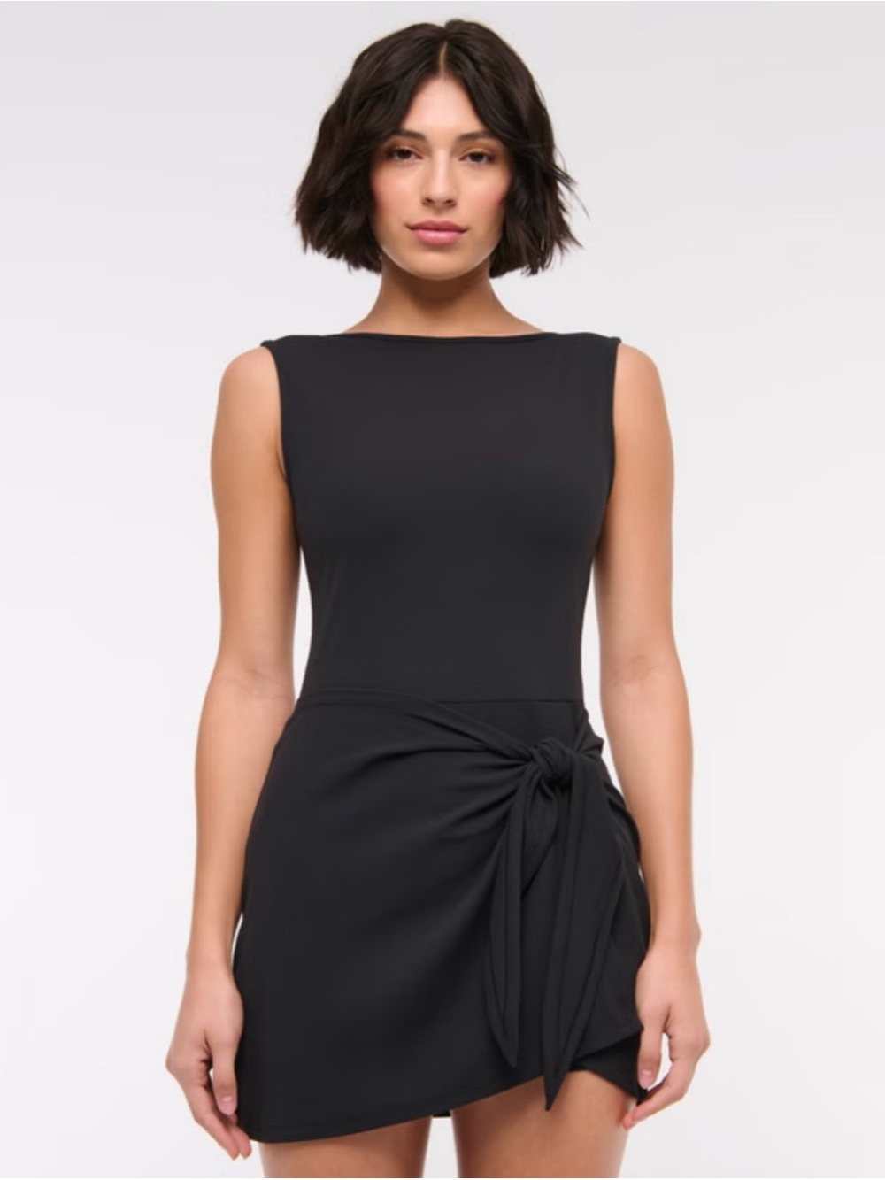 Sleeveless Black Tie-Waist Mini Dress